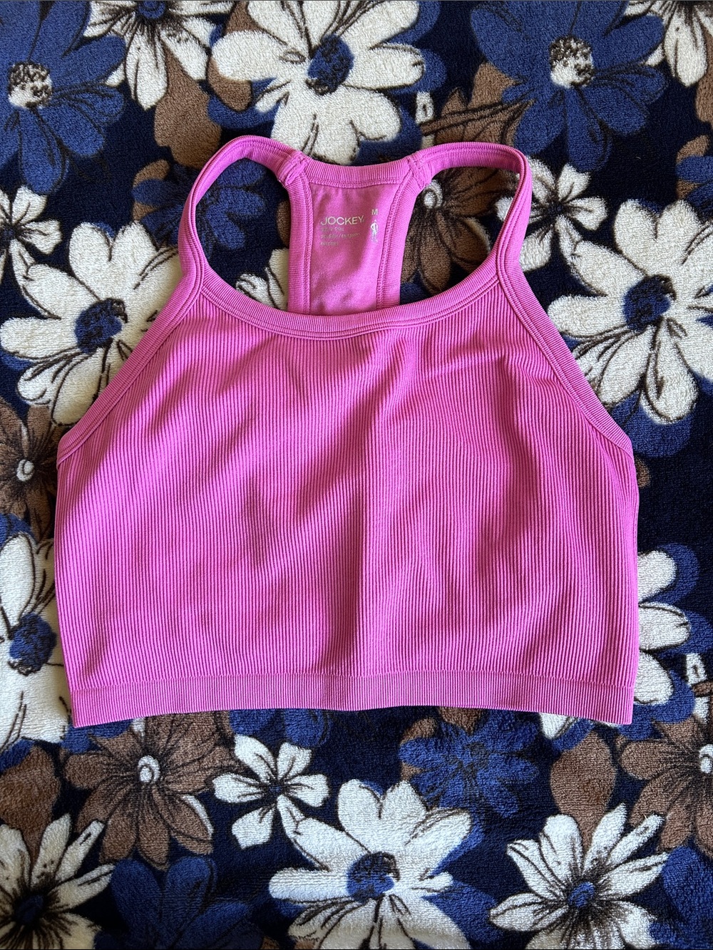 Jockey Pink Ribbed Racerback Crop Tank